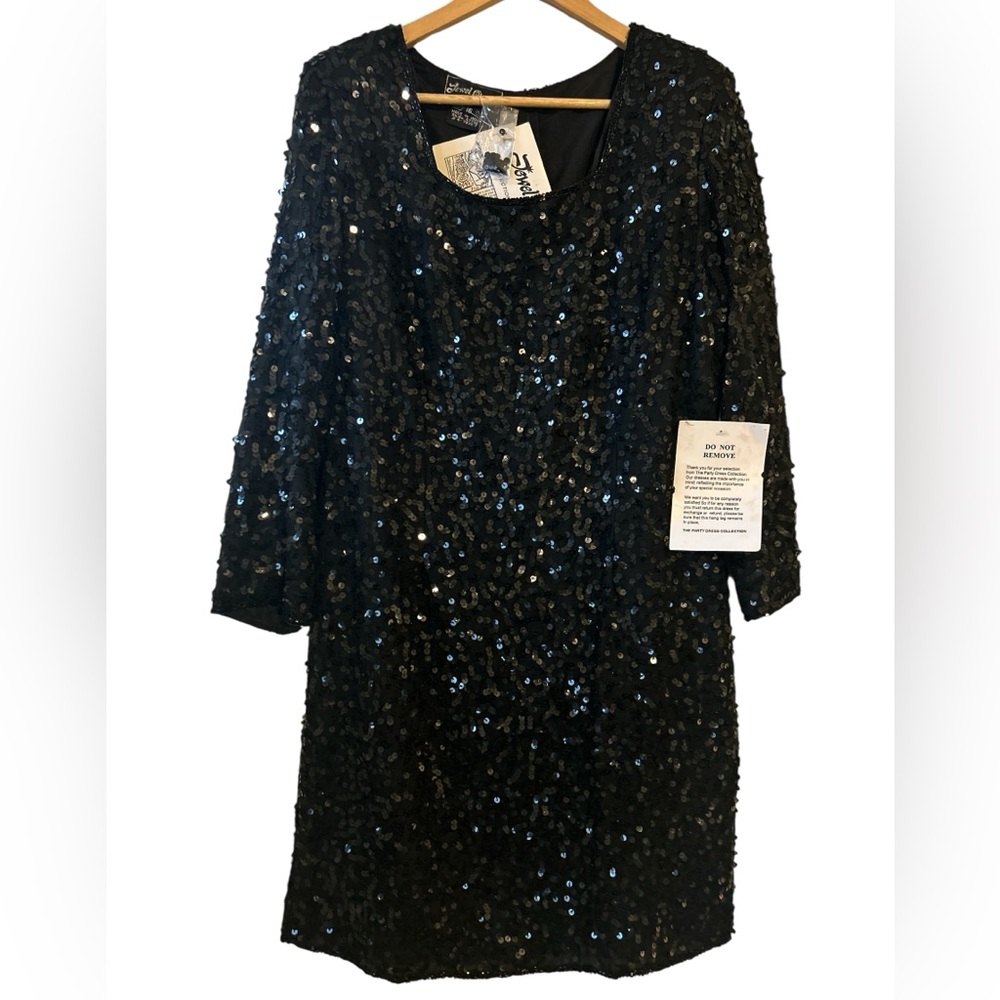 100% Silk Vintage Sequin Dress Jewel Queen Mob Wife Size 16 Hand Made 80s Rare